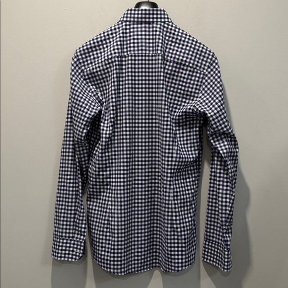 Eton Navy White Gingham Dress Shirt 16.5 Slim Fit Cotton Luxury Check - Picture 8 of 14